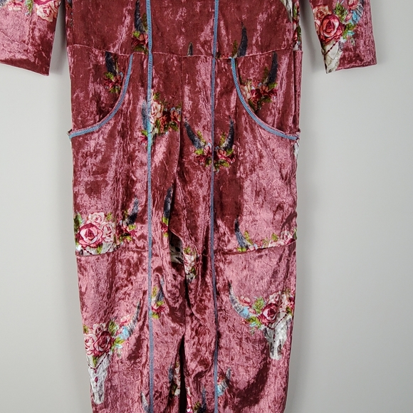 Autumn Teneyl Angel Pink Floral Jumpsuit Velour Sustainable Organic size Small - Picture 12 of 13